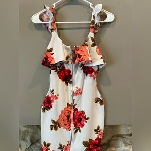 Floral Ruffle Dress with Red and Brown Accents